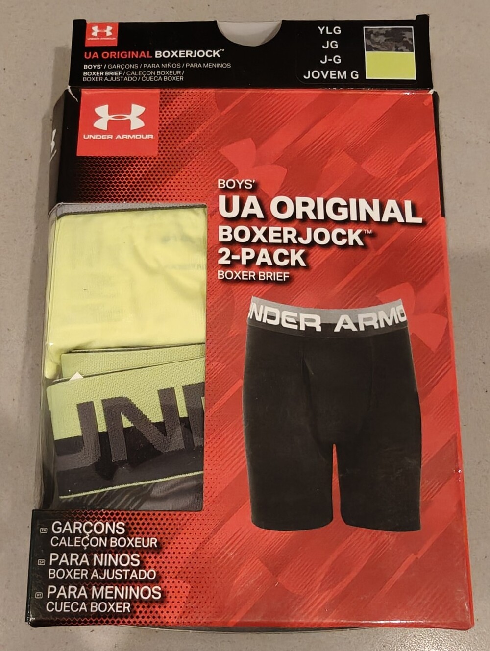 Under Armour Boys Boxerjock 2-Pack Black & Neon Yellow Size L